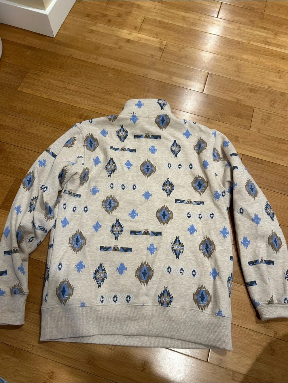 Ariat Cream Quarter-Zip Sweater with Blue and Brown Aztec Print - Picture 2 of 5